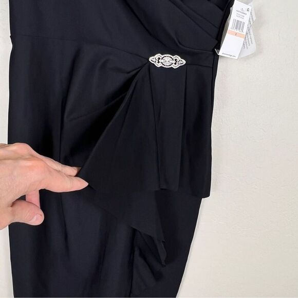 Alex Evenings V-Neck Ruched Rhinestone Ruffle Formal Gown Black Long Size 2 NEW - Picture 10 of 16